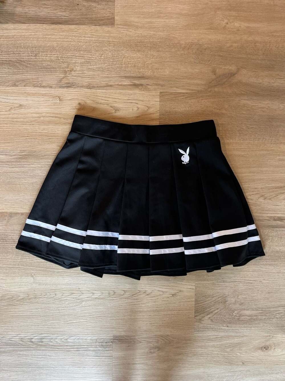 Y2K Playboy Bunny,Striped Pleated Mini Skort, Tennis/Pickleball, Preppy,Black,XL